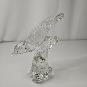 Vintage Haley Crystal Clear Glass Bird on Branch Figurine Paperweight Robin